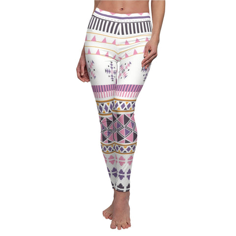 Image of Tribal Ethnic Pink Multicolored Women's Cut & Sew Casual Leggings, Yoga Pants,