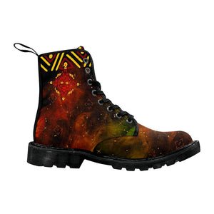 Tribal Sun Red And Yellow Womens Lolita Combat Boots,Hand Crafted,Multi Colored