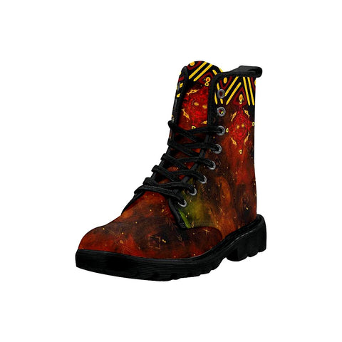 Image of Tribal Sun Red And Yellow Womens Lolita Combat Boots,Hand Crafted,Multi Colored