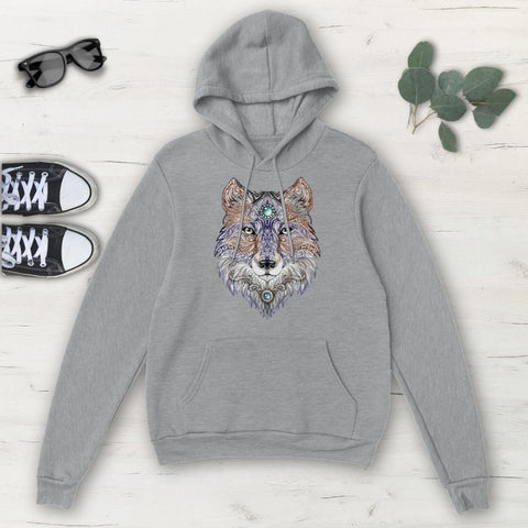 Image of Tribal Wolf Multicolored Classic Unisex Pullover Hoodie, Mens, Womens, Hoodie