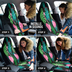 Green Leaf Flamingo Tropical Car Seat Covers, Vibrant Front Seat Protectors,