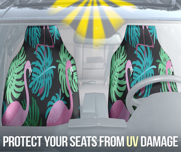 Green Leaf Flamingo Tropical Car Seat Covers, Vibrant Front Seat Protectors,