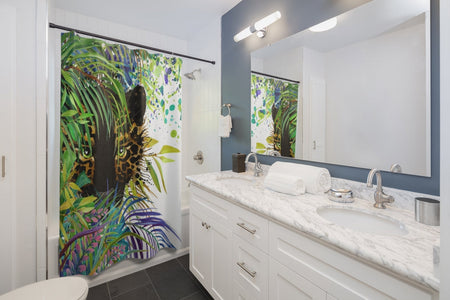 Tropical Hidden Jaguar Multicolored Colorful Shower Curtains, Water Proof Bath