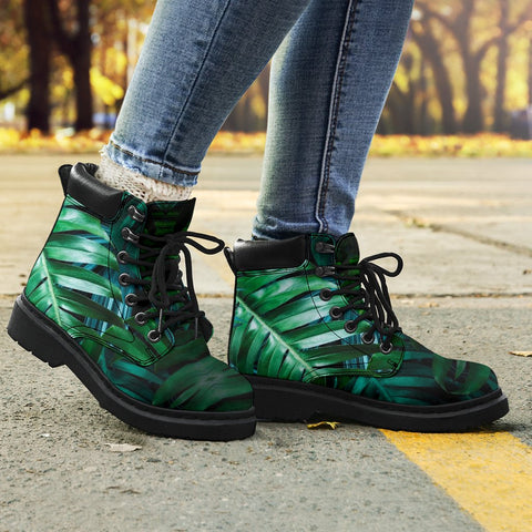 Image of Tropical Leaves Rain Boots,Leather Boots Women All Season Boots,Vegan ,Casual WearLeather,Rain Boots,Leather Boots Women,Handmade Boots