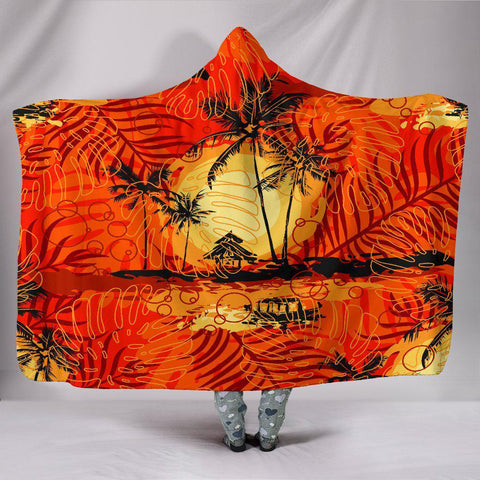 Image of Tropical Sunset Colorful Throw,Vibrant Pattern Blanket,Sherpa Blanket,Bright Colorful, Hooded blanket,Blanket with Hood,Soft Blanket