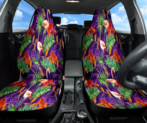 Image of Watercolor Tropical Leaf Car Seat Covers, Exotic Design Front Seat Protectors,