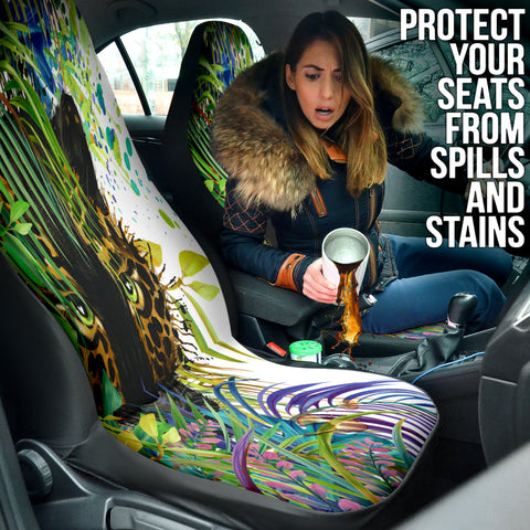 Image of Wildlife Panther Tropical Forest Car Seat Covers, Front Seat Protectors, Jungle