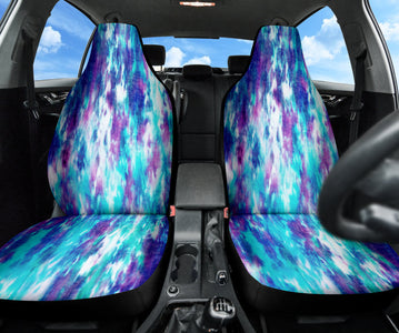Blue Tie Dye Abstract Art Car Seat Covers, Grunge Design Front Seat Protectors,