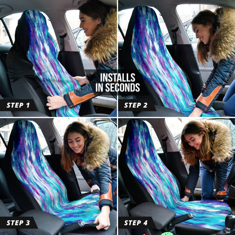 Image of Blue Tie Dye Abstract Art Car Seat Covers, Grunge Design Front Seat Protectors,