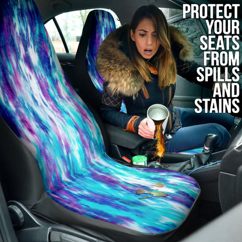 Image of Blue Tie Dye Abstract Art Car Seat Covers, Grunge Design Front Seat Protectors,