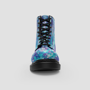Turquoise Blue Tie Dye Grunge Abstract Art Stylish Vegan Handmade Women's Boots - Classic Crafted Shoes For Girls - Perfect Gift Idea