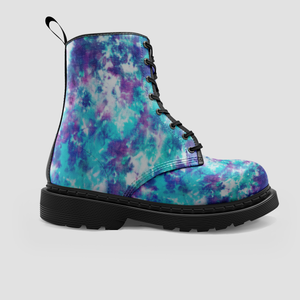 Turquoise Blue Tie Dye Grunge Abstract Art Stylish Vegan Handmade Women's Boots - Classic Crafted Shoes For Girls - Perfect Gift Idea