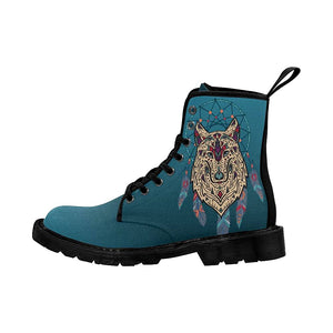Turquoise Dreamcatcher Wolf Womens Boots, Comfortable Boots,Decor Womens Boots