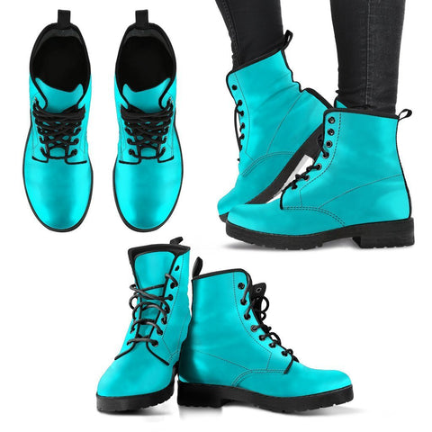 Image of Turquoise Women's Leather Boots, Handcrafted Vegan Leather, Lace Up Ankle Boots,