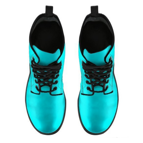 Image of Turquoise Women's Leather Boots, Handcrafted Vegan Leather, Lace Up Ankle Boots,