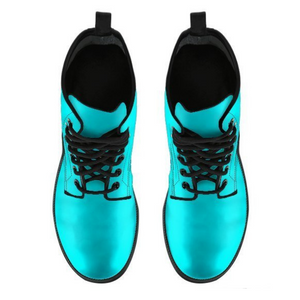 Turquoise Women's Leather Boots, Handcrafted Vegan Leather, Lace Up Ankle Boots,
