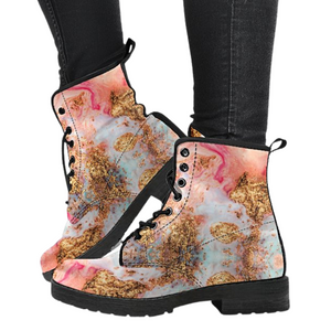 Tye Dye Women's Vegan Leather Boots, Waterproof, Handcrafted Boho Hippie Ankle