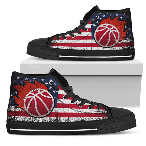 Image of US Basketball Flag High Tops Sneaker, Hippie, Boho,Streetwear,All Star,Custom Shoes,Womens High Top,Bright Colorful,Mandala shoes