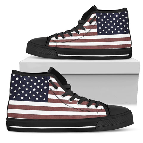 Image of US Flag High Quality High Top Shoes,Handmade Crafted, Boho,Streetwear,All Star,Custom Shoes,Womens High Top,Bright Colorful,Mandala shoes