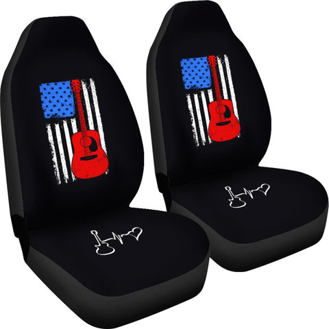 Image of USA Guitar Flag 2 Front Car Seat Covers,Car Seat Covers,Car Seat Covers Pair,Car Seat Protector,Car Accessory,Front Seat Covers,