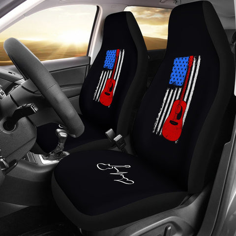 Image of USA Guitar Flag 2 Front Car Seat Covers,Car Seat Covers,Car Seat Covers Pair,Car Seat Protector,Car Accessory,Front Seat Covers,