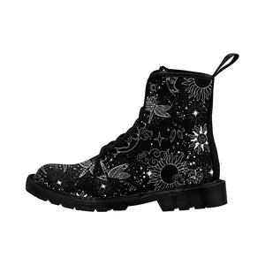 Universe With Stars Moon And Sun Space Background Womens Lolita Combat Boots,Hand Crafted