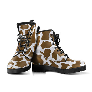 Cow Print Pattern: Women's Vegan Leather Boots, Handcrafted Ankle Boots,
