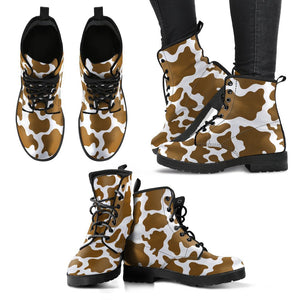 Cow Print Pattern: Women's Vegan Leather Boots, Handcrafted Ankle Boots,