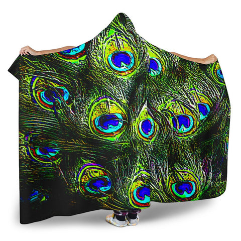 Image of Vibrant Peacock Colorful Throw,Vibrant Pattern Blanket,Sherpa Blanket,Bright Colorful, Hooded blanket,Blanket with Hood,Soft Blanket,Hippie