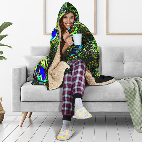 Image of Vibrant Peacock Colorful Throw,Vibrant Pattern Blanket,Sherpa Blanket,Bright Colorful, Hooded blanket,Blanket with Hood,Soft Blanket,Hippie