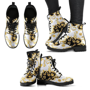 White & Black Victorian Modern Women’s Vegan Leather Rain Boots ,