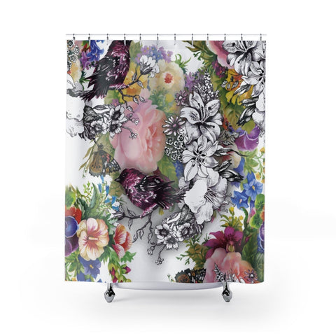 Image of Vintage Bird Floral Colorful Multicolored Shower Curtains, Water Proof Bath