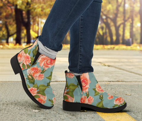 Image of Vintage Blue Floral Fashion Boots,Women's Boots,Leather Boots Women,Handmade Boots,Biker Boots,Vegan Leather,Rain Boots,Women's Ankle Boots