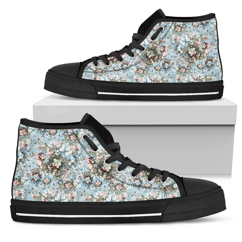 Image of Vintage Blue Floral High Quality High Top Shoes,Handmade Crafted, Boho,All Star,Custom Shoes,Womens High Top,Bright Colorful,Mandala shoes