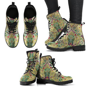 Vintage Paisley Women's Vegan Leather Lace,Up Boots, Handcrafted Boho Hippie