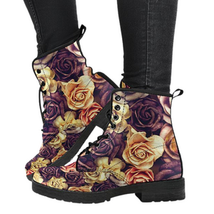 Vintage Rose Women's Leather Boots, Handcrafted Vegan Leather, Lace Up Ankle