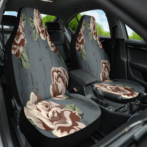 Image of Vintage Roses Abstract Car Seat Covers, Floral Front Seat Protectors, Retro