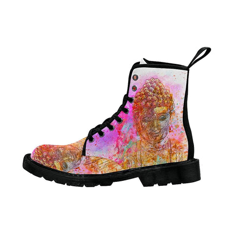 Image of Watercolor Colorful Buddah Womens Custom Boots,Boho Chic Boots,Spiritual , Combat Style