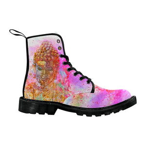 Watercolor Colorful Buddah Womens Custom Boots,Boho Chic Boots,Spiritual , Combat Style