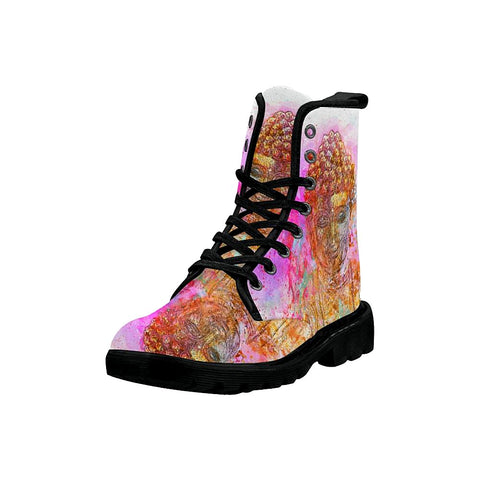 Image of Watercolor Colorful Buddah Womens Custom Boots,Boho Chic Boots,Spiritual , Combat Style
