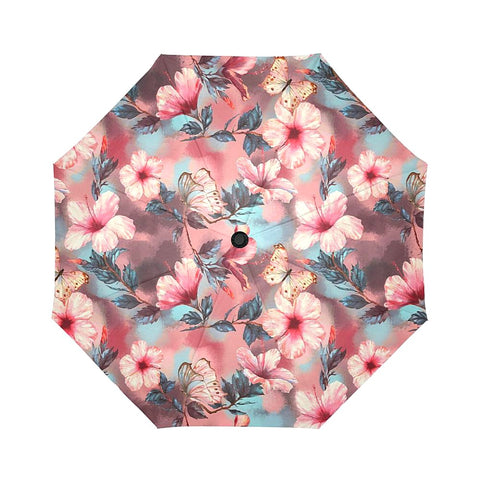 Image of Watercolor Floral Hibiscus Flowers Auto-Foldable Umbrella (Model U04)