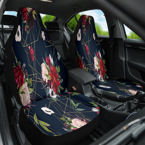 Image of Burgundy Watercolor Floral Car Seat Covers, Auto Interior Decor, Custom Front