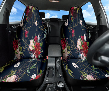 Burgundy Watercolor Floral Car Seat Covers, Auto Interior Decor, Custom Front