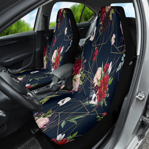 Image of Burgundy Watercolor Floral Car Seat Covers, Auto Interior Decor, Custom Front