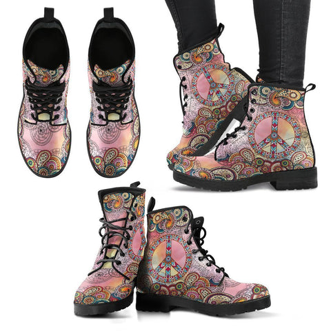Image of Watercolor Paisley Women's Leather Boots, Vegan and , Lace,Up Boho