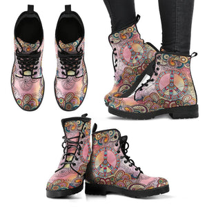 Watercolor Paisley Women's Leather Boots, Vegan and , Lace,Up Boho