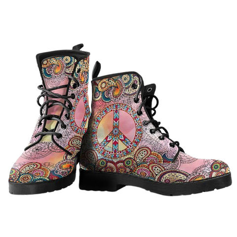 Image of Watercolor Paisley Women's Leather Boots, Vegan and , Lace,Up Boho