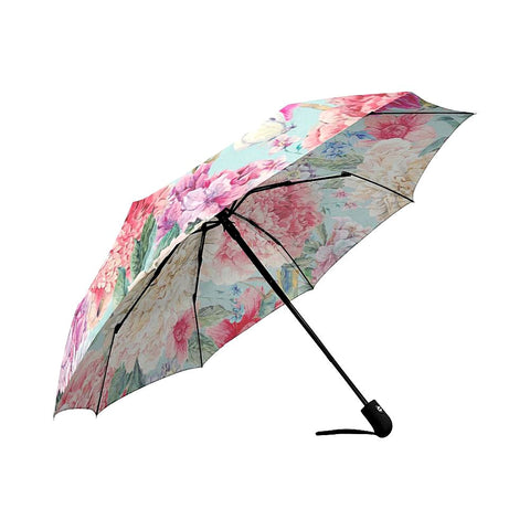 Image of Watercolor Peonies Birds Wild Flowers Auto-Foldable Umbrella (Model U04)