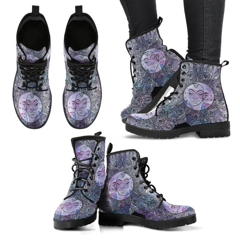 Image of Women’s Vegan Leather Boots , Watercolor Sun Moon Design , Fashion
