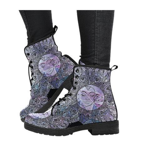 Image of Women’s Vegan Leather Boots , Watercolor Sun Moon Design , Fashion
